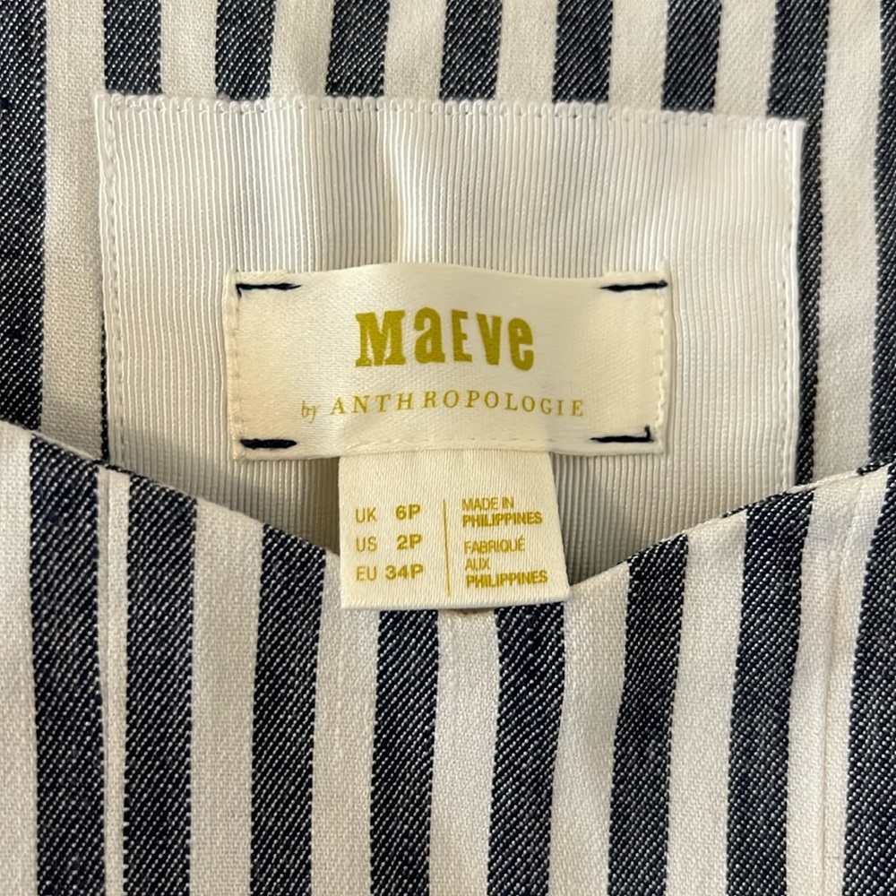 Maeve Blue/White Fowler Striped Midi dress with belt by Anthropologie - Picture 4 of 10